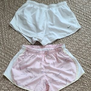Nike White and Pink Sports Shorts Duo